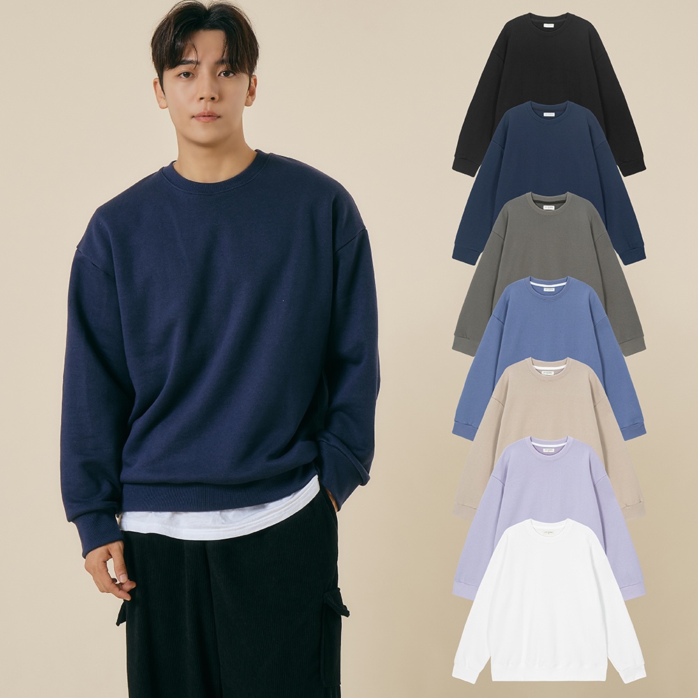 남자 맨투맨 오버핏 남녀공용 국내생산 헤비웨이트 면 무지 긴팔 티셔츠 봄 가을 겨울 추천템
